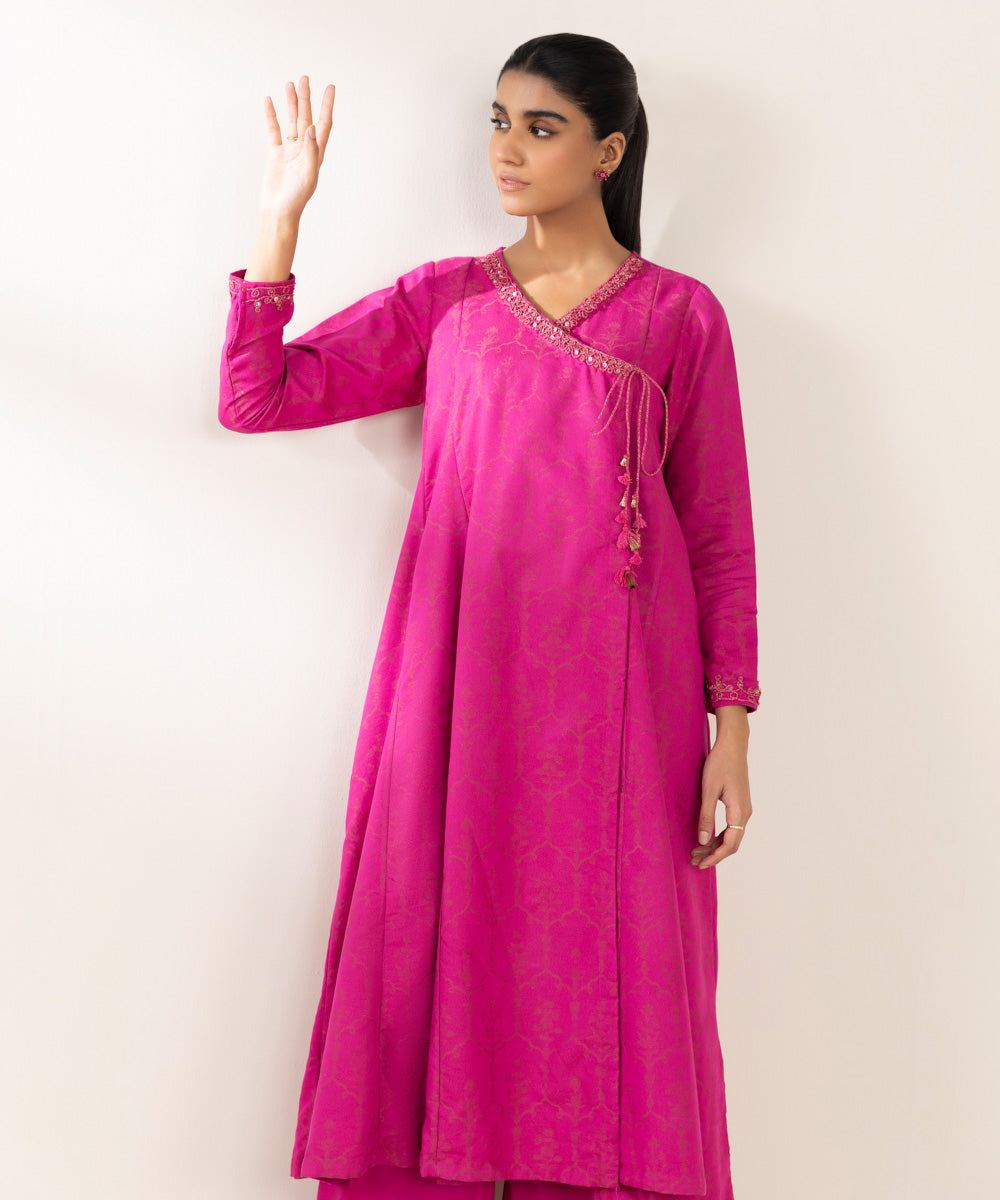 Embroidered Cotton Jacquard Pishwas