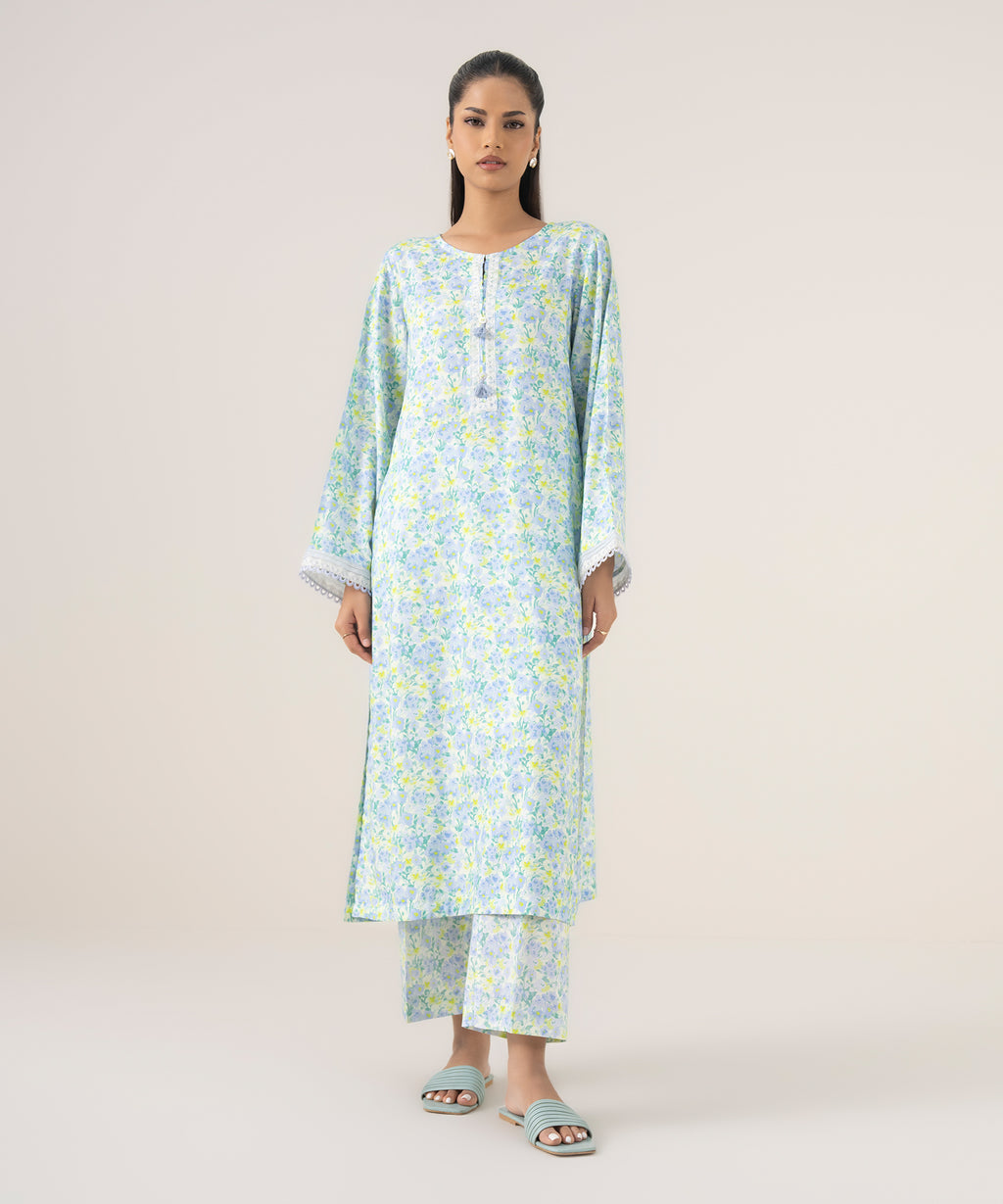 Women's RTW Arabic Lawn Green Printed A-Line Shirt