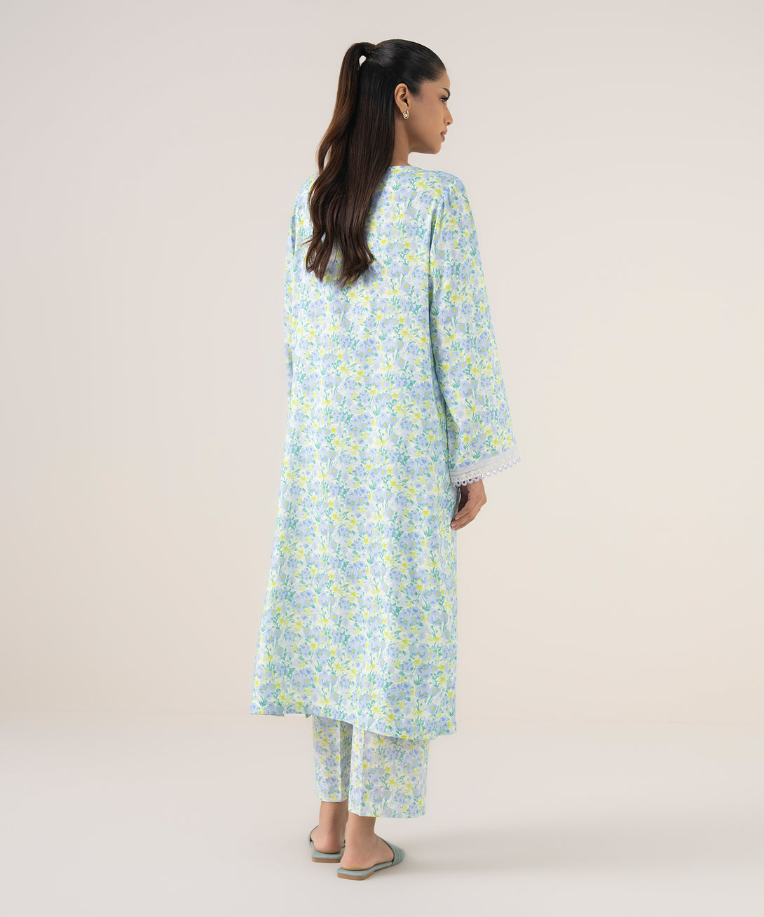 Women's RTW Arabic Lawn Green Printed A-Line Shirt
