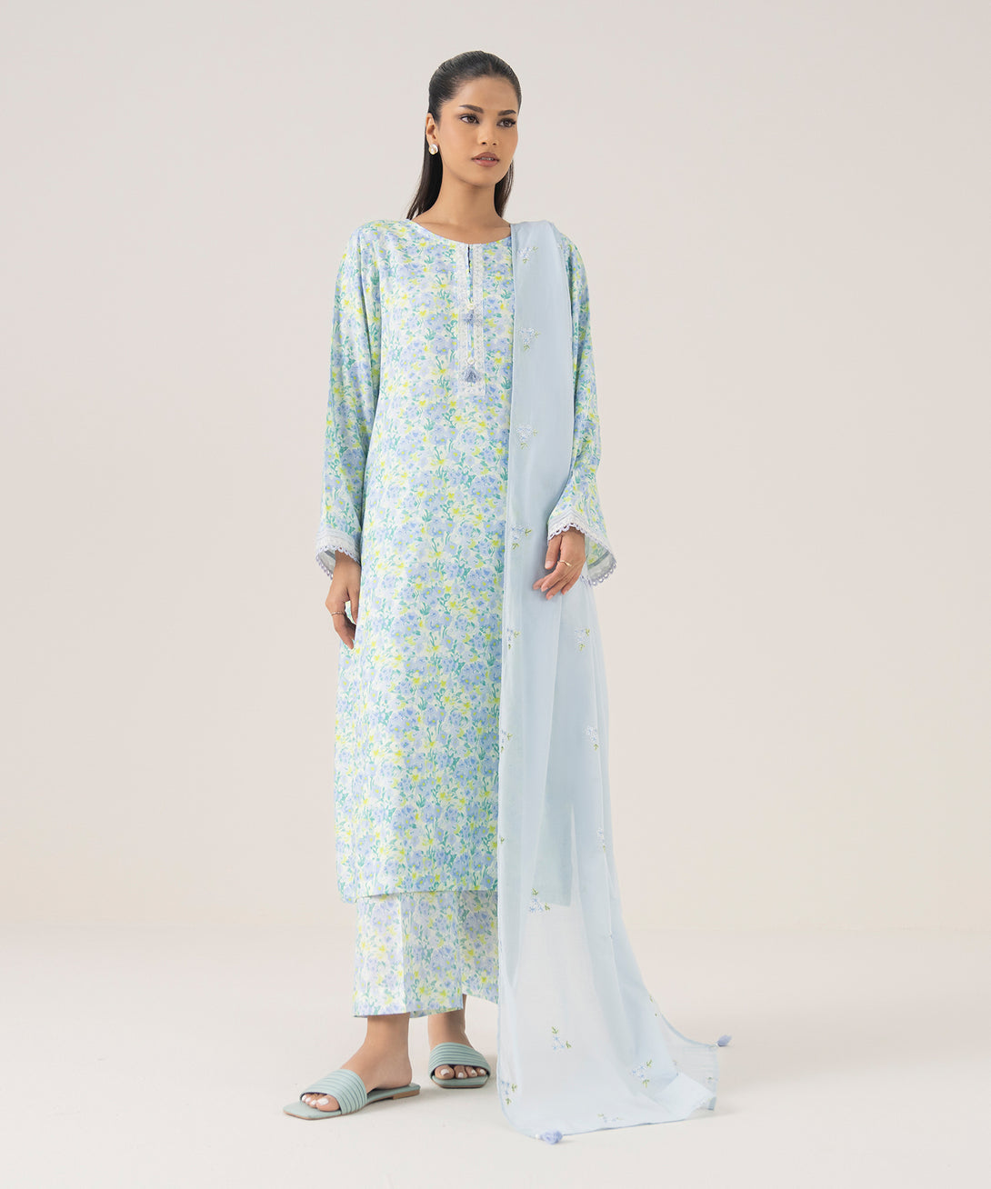 Women's RTW Arabic Lawn Green Printed A-Line Shirt