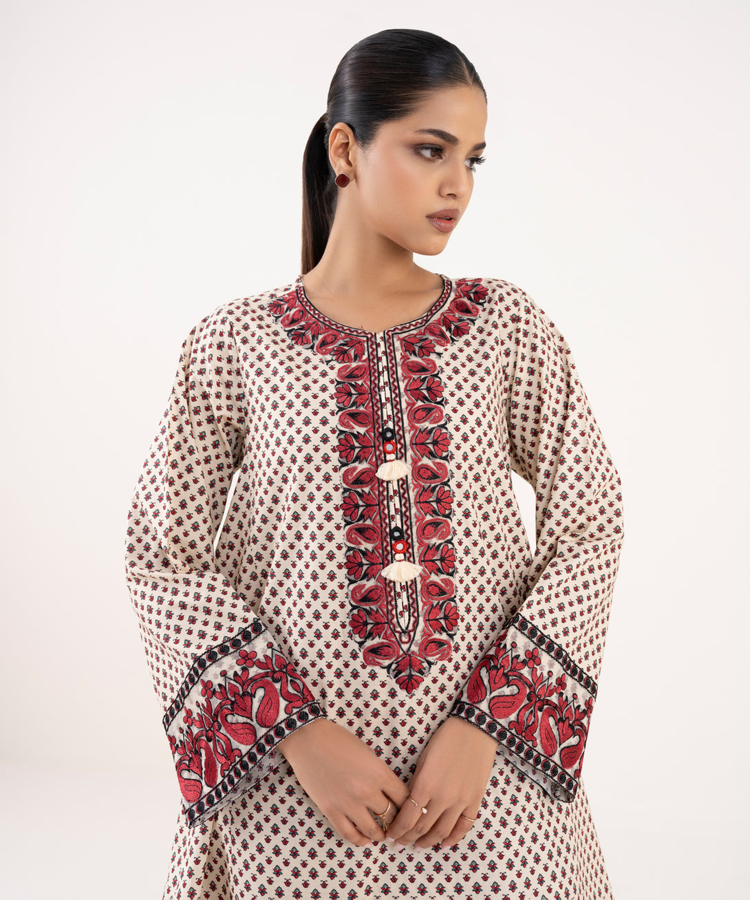 Women's RTW Cambric Off White Embroidered A-Line Shirt