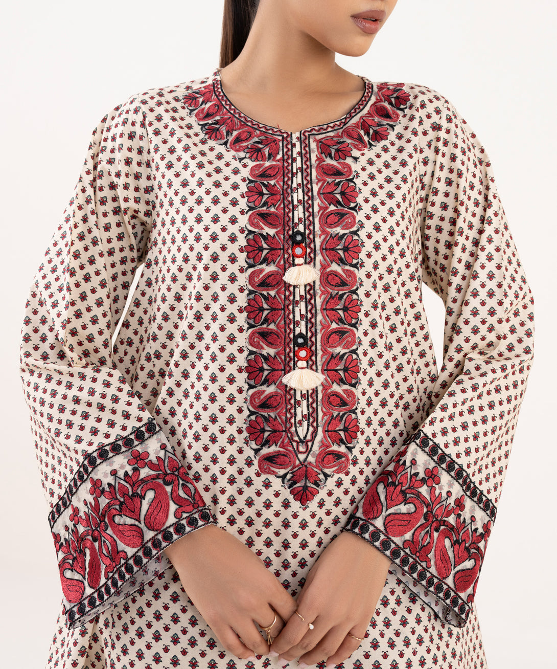 Women's RTW Cambric Off White Embroidered A-Line Shirt