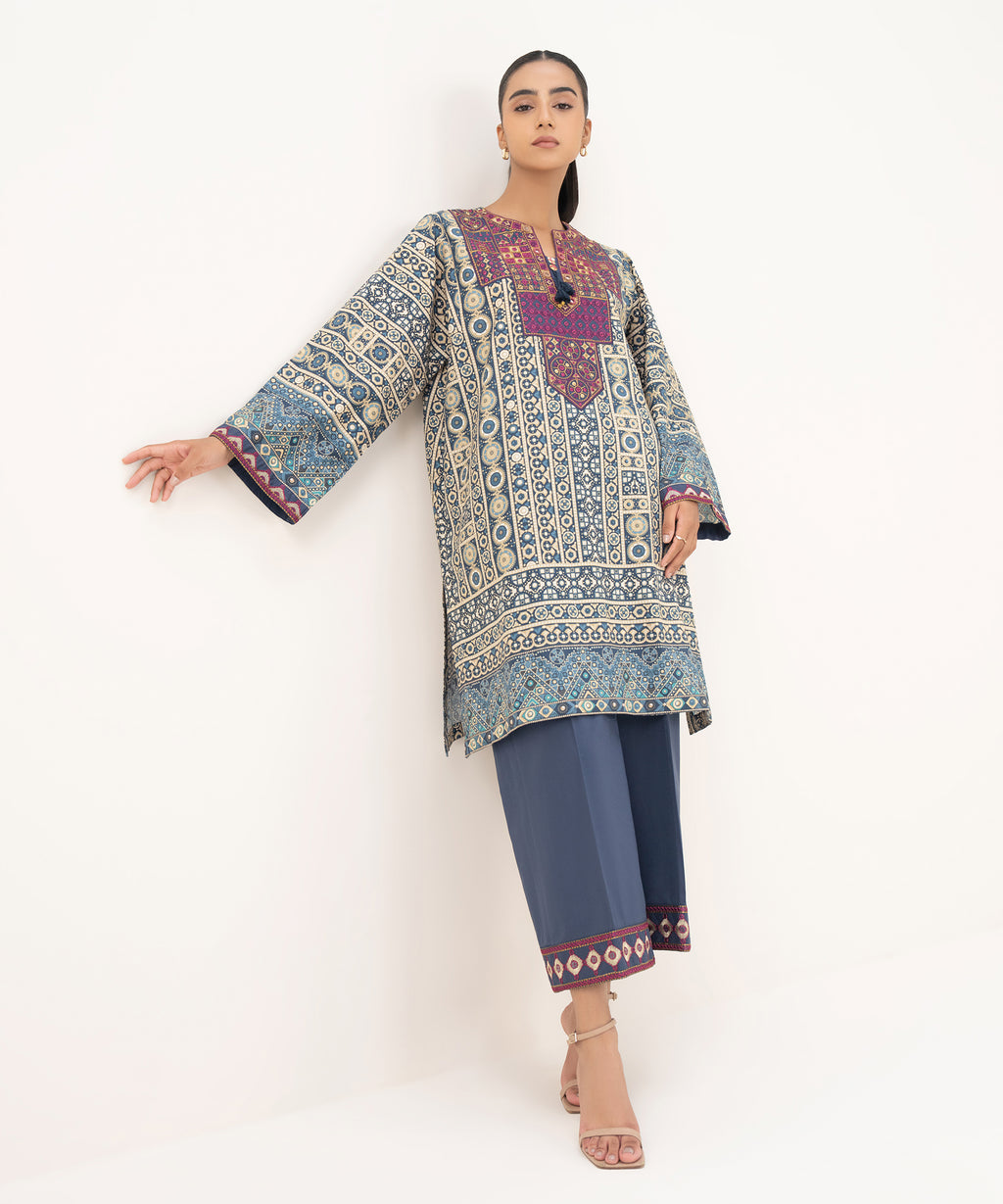 Women's RTW Cambric Blue Embroidered Boxy Shirt