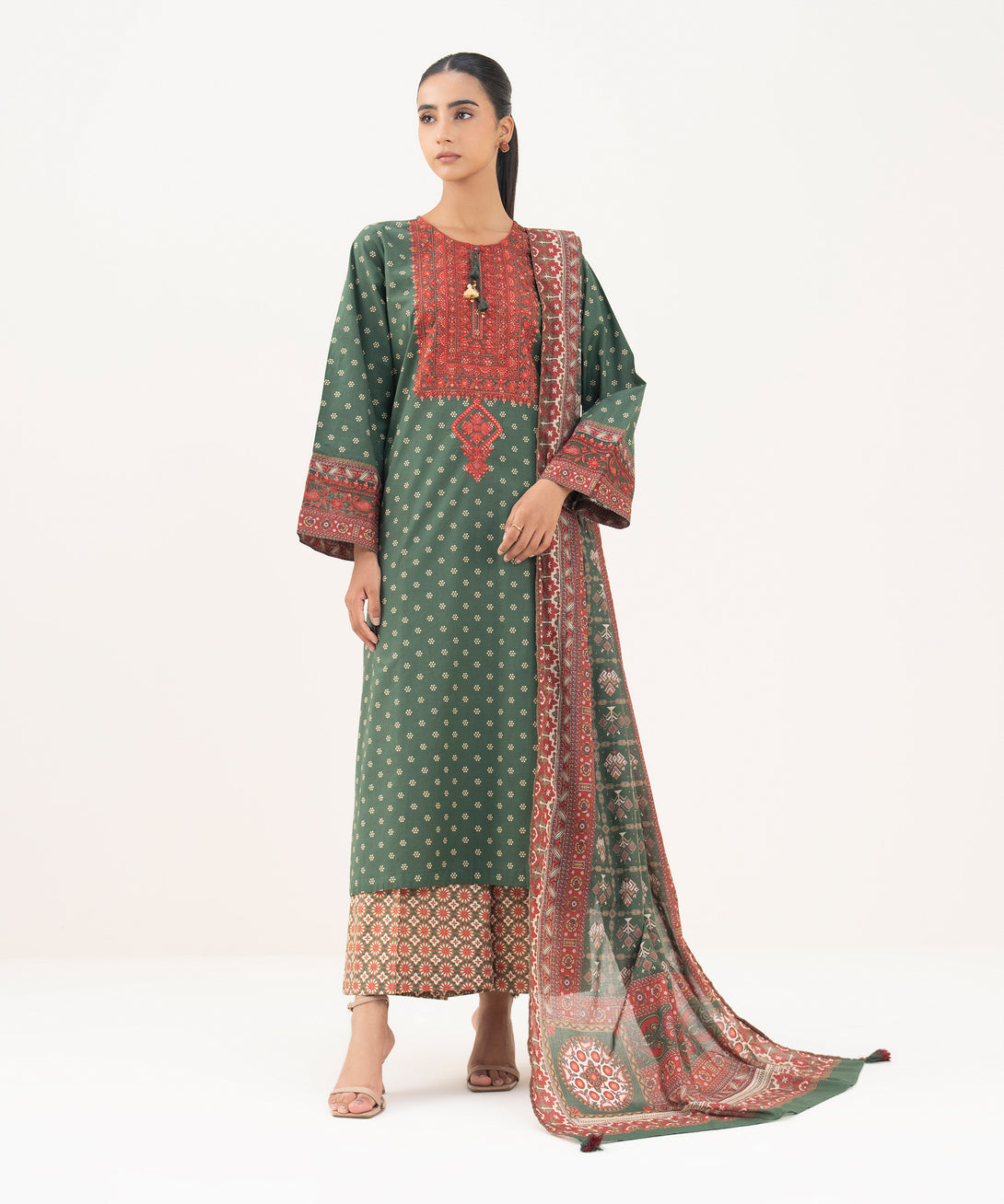 Women's RTW Cambric Green Embroidered A-Line Shirt