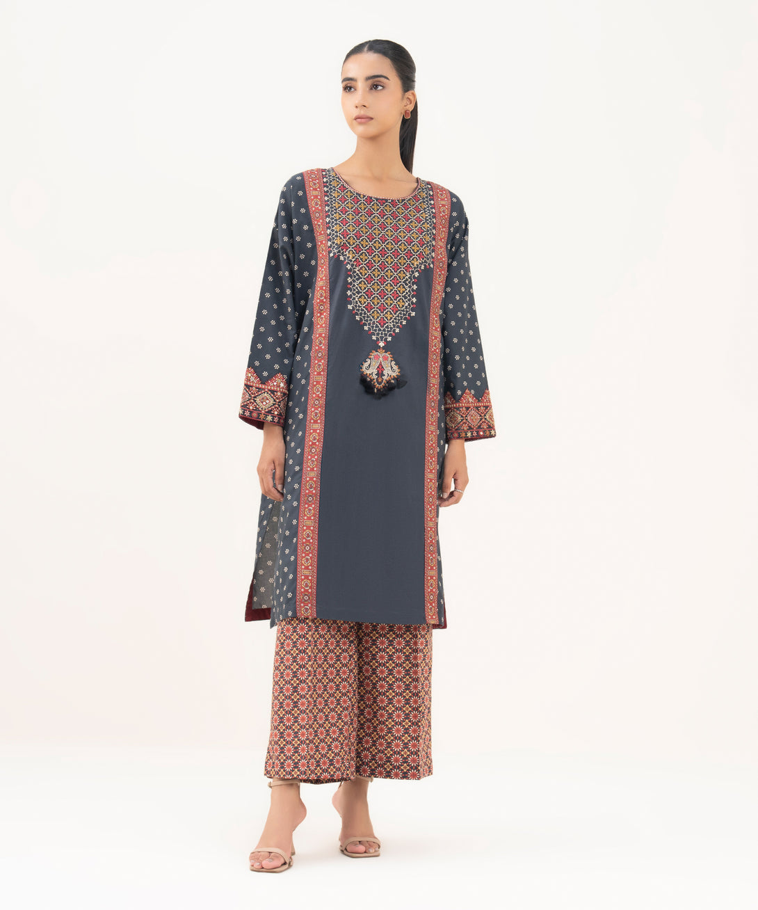 Women's RTW Cambric Black Embroidered Drop Shoulder Shirt