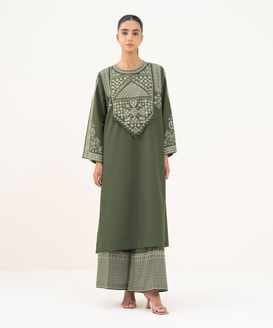 Women's RTW Cambric Green Printed Straight Shirt