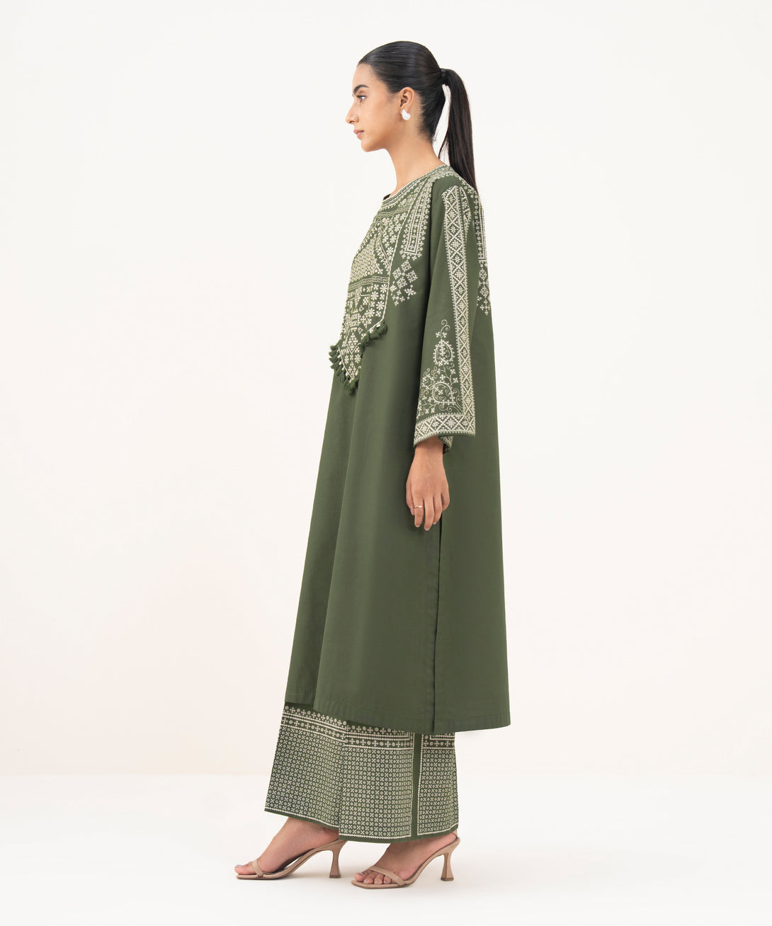 Women's RTW Cambric Green Printed Straight Shirt