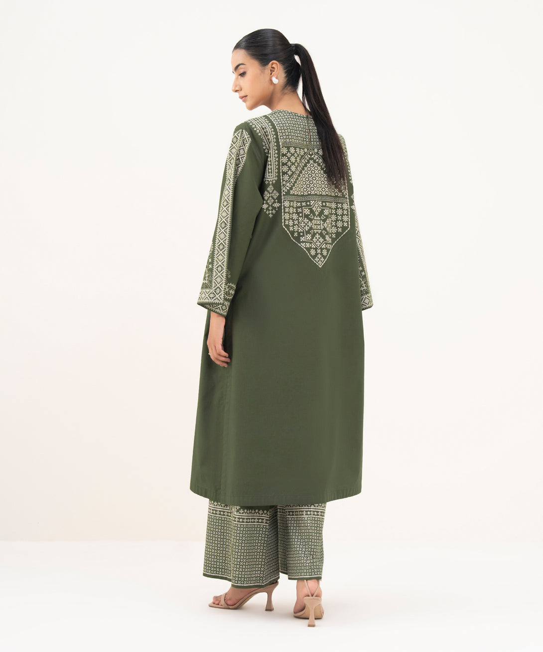 Women's RTW Cambric Green Printed Straight Shirt