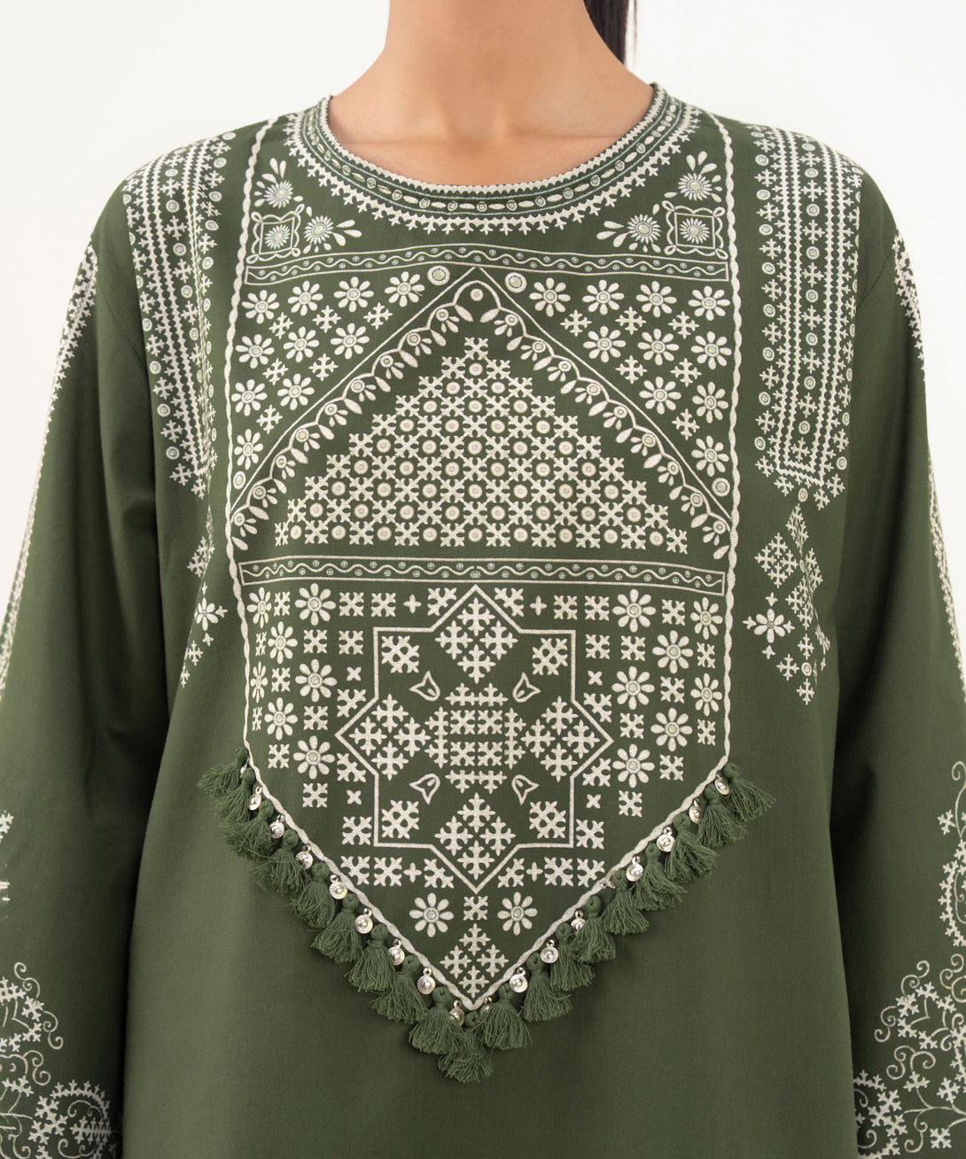 Women's RTW Cambric Green Printed Straight Shirt