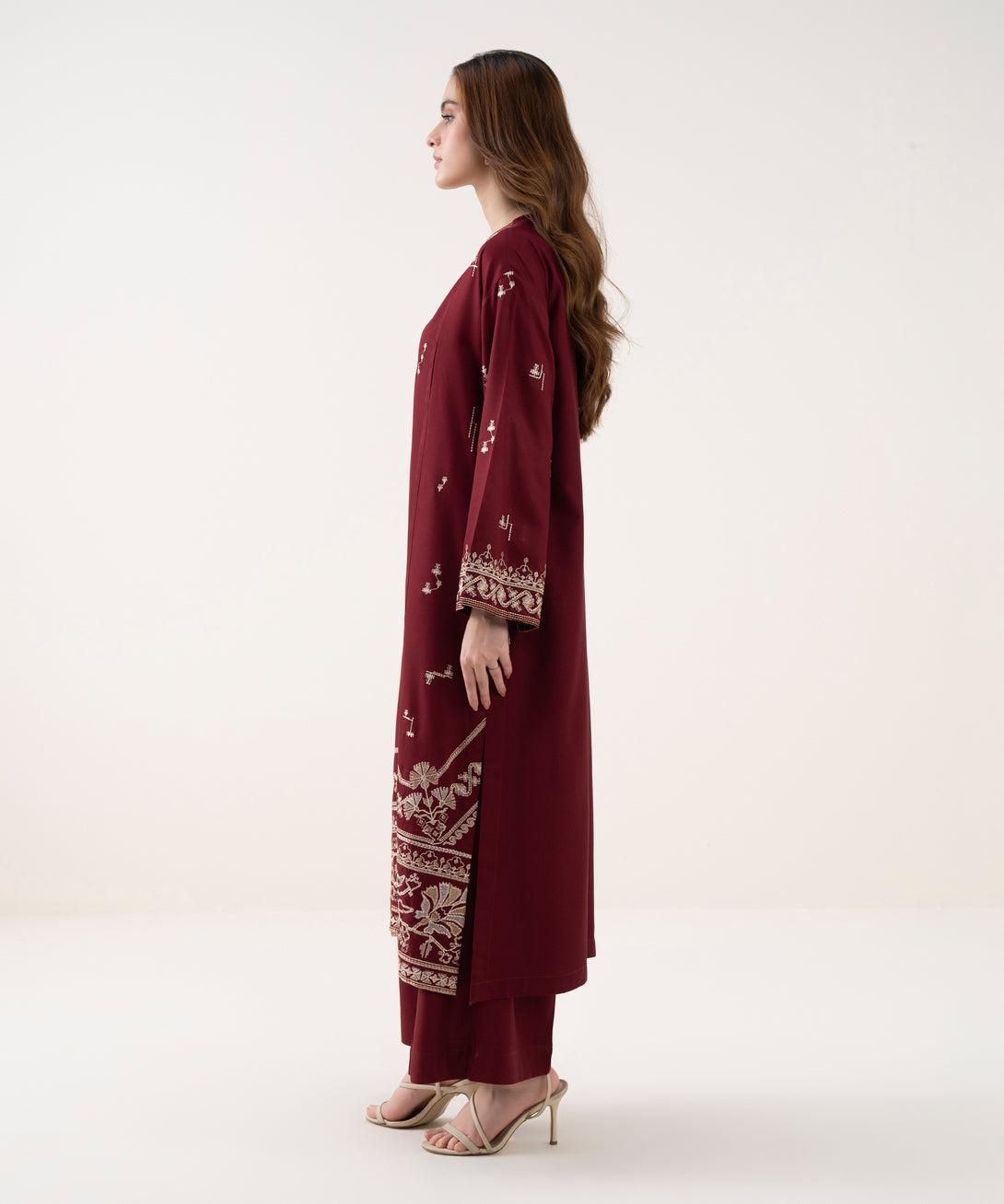 Women's RTW Viscose Marina Embroidered A-Line Red Shirt