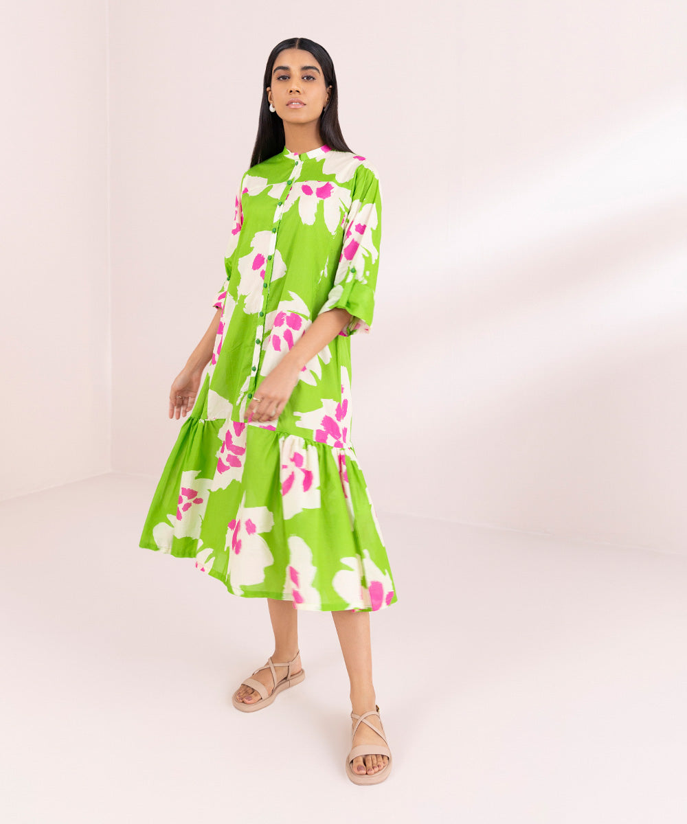 Women's Pret Lawn Green Printed Tier Dress