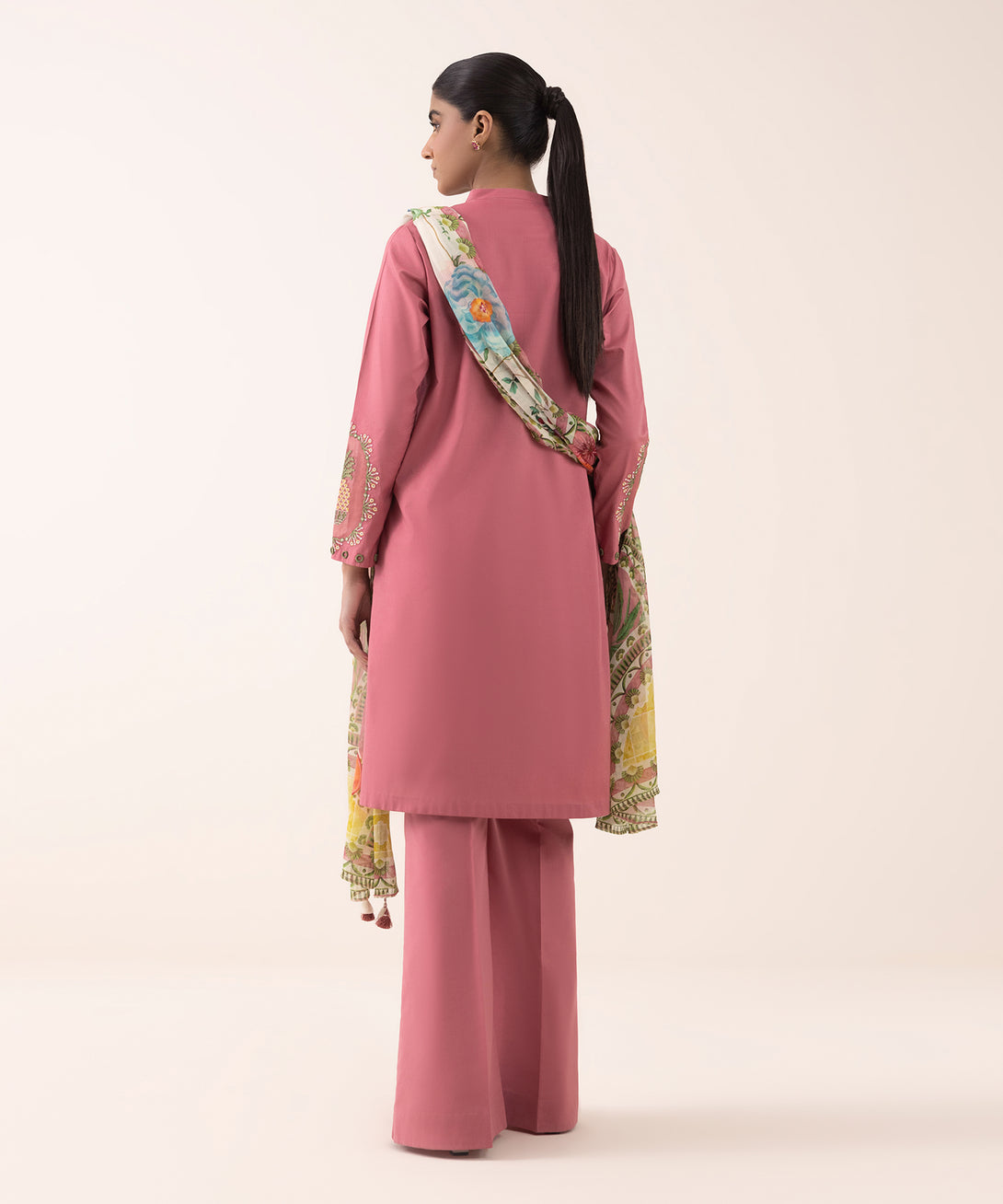 Women's Unstitched Textured Lawn Embroidered Pink 3 Piece Suit