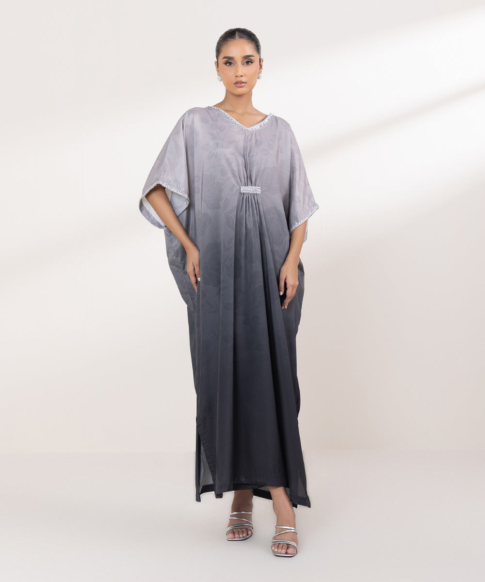 Women's Pret Blended Grip Grey Printed Kaftan