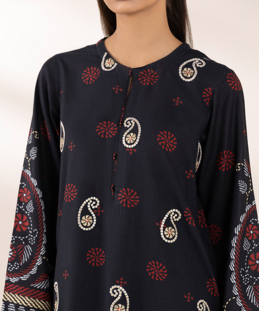 Women's Pret Dull Raw Silk Embroidered Black Straight Shirt