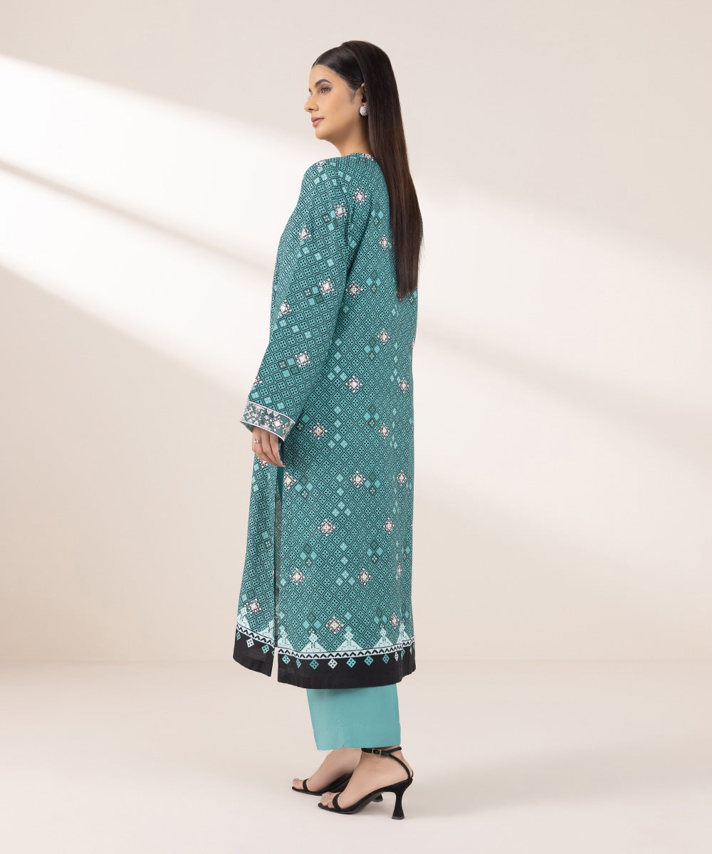 Women's Pret Dull Raw Silk Embroidered Blue A-Line Shirt