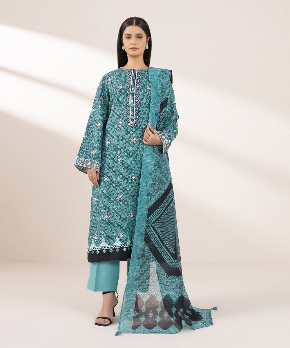 Women's Pret Dull Raw Silk Embroidered Blue A-Line Shirt