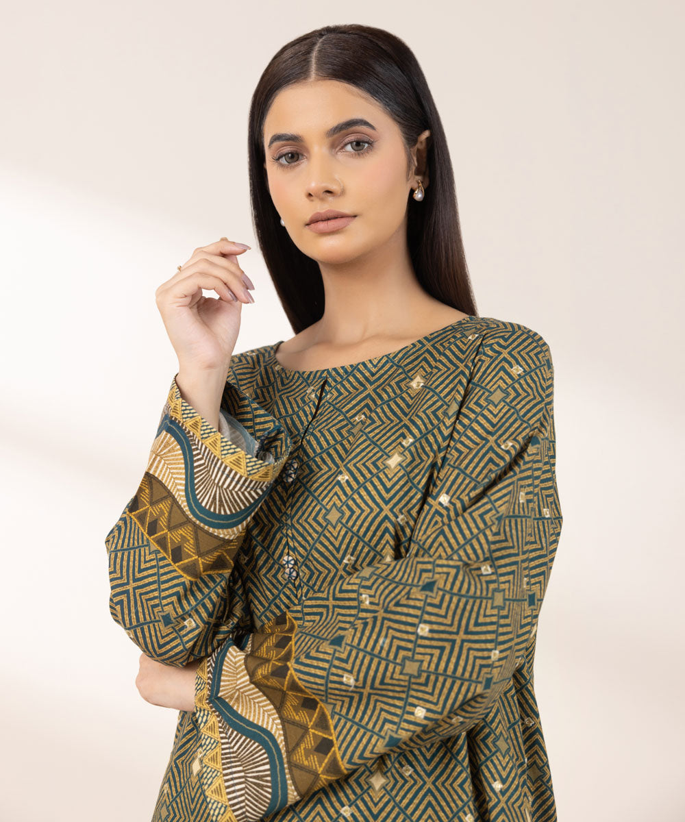 Women's Pret Dull Raw Silk Embroidered Multi A-Line Shirt