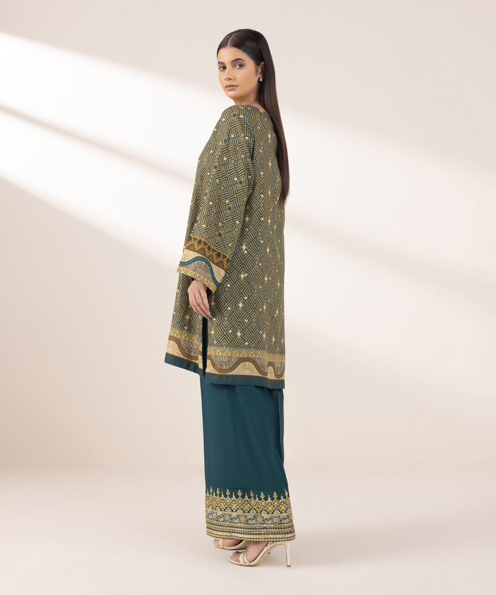 Women's Pret Dull Raw Silk Embroidered Multi A-Line Shirt