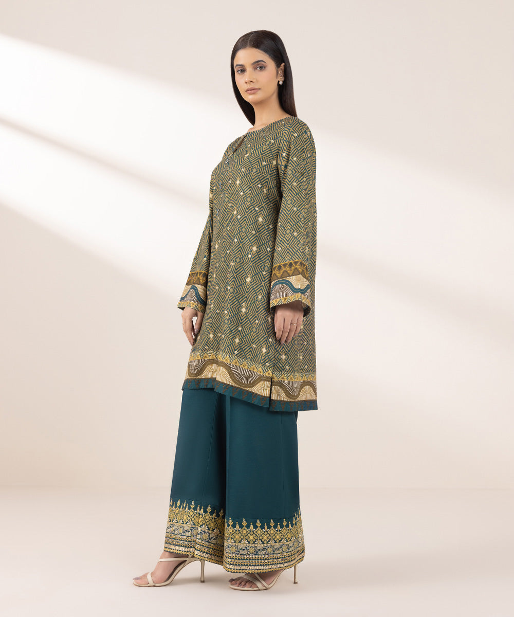 Women's Pret Dull Raw Silk Embroidered Multi A-Line Shirt