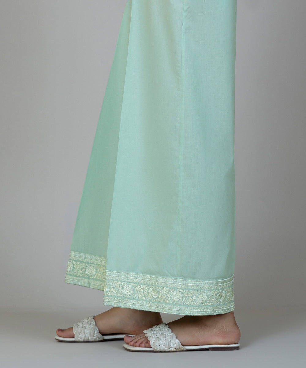 Women's Pret Cambric Embroidered Green Culottes