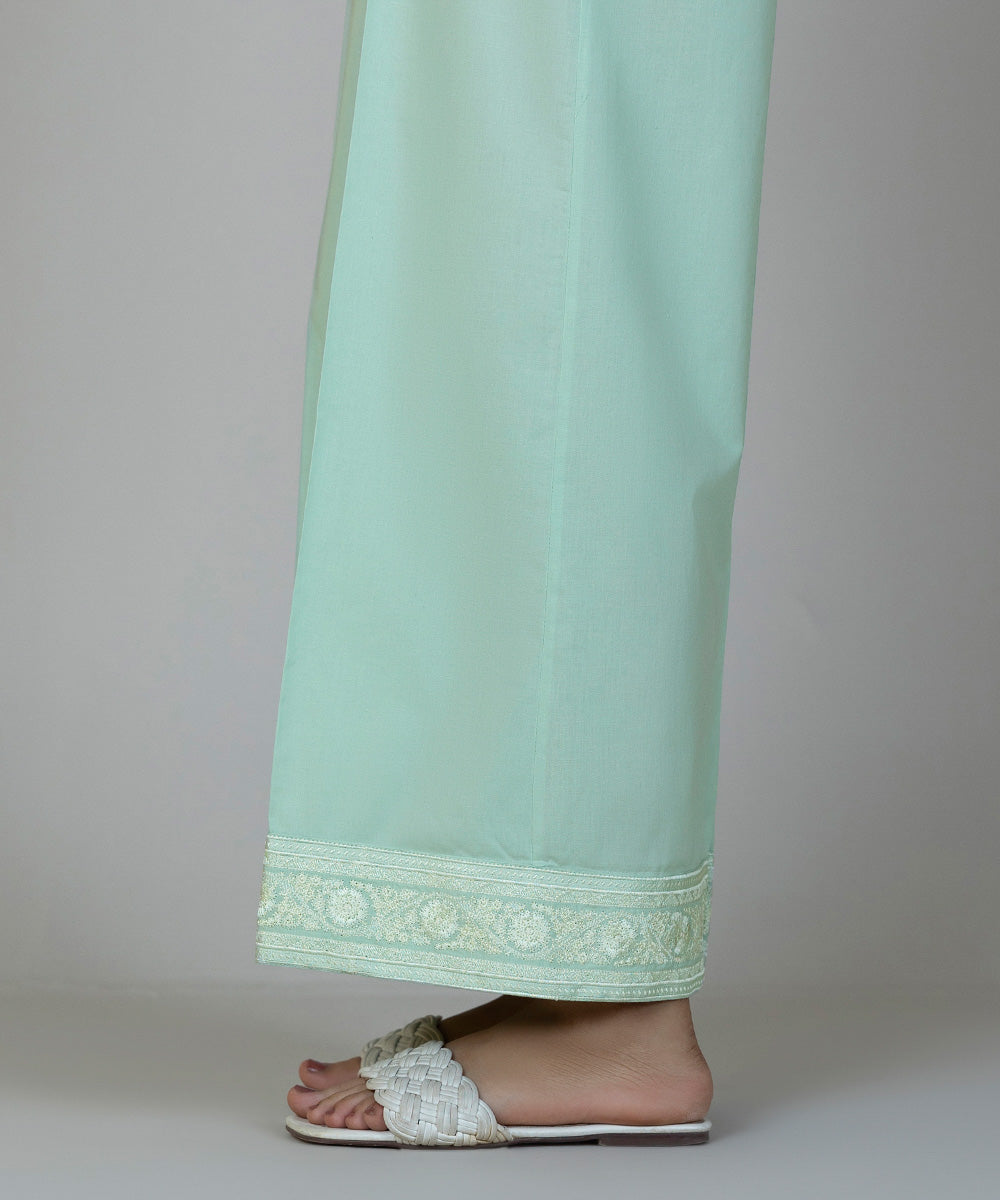 Women's Pret Cambric Embroidered Green Culottes