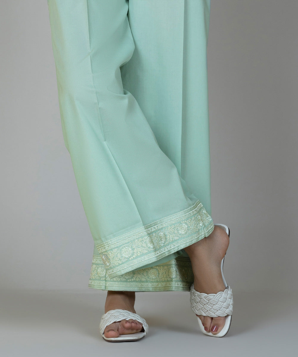 Women's Pret Cambric Embroidered Green Culottes