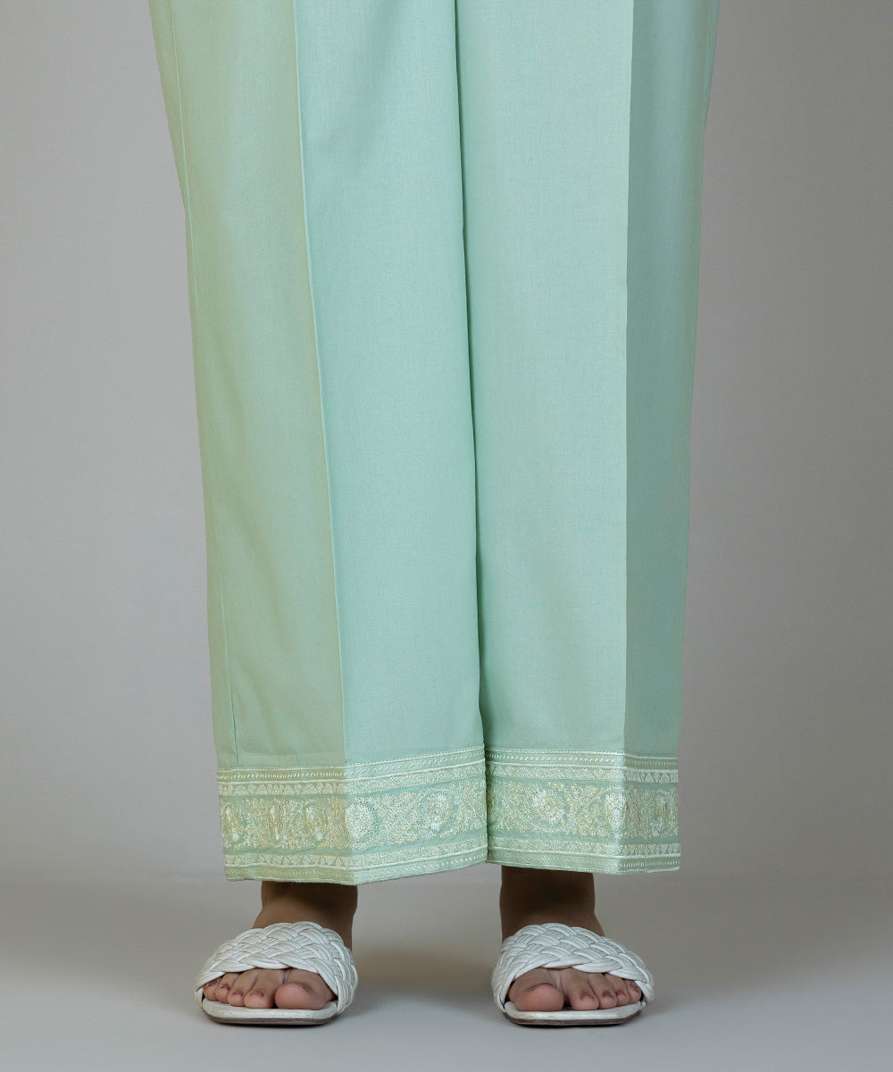 Women's Pret Cambric Embroidered Green Culottes