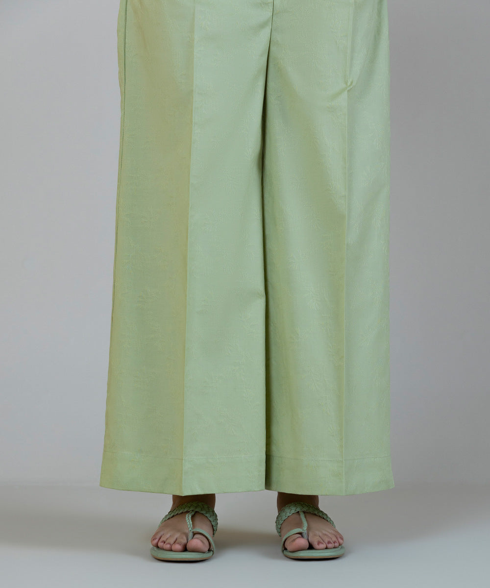 Women's Pret Cotton Jacquard Green Dyed Culottes