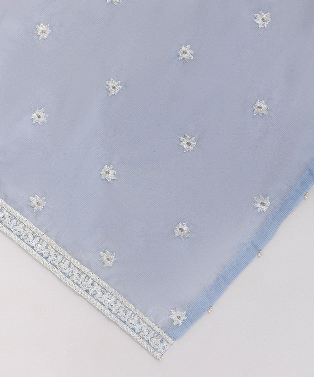 Blended Textured Karandi Blue Embroidered Dupatta