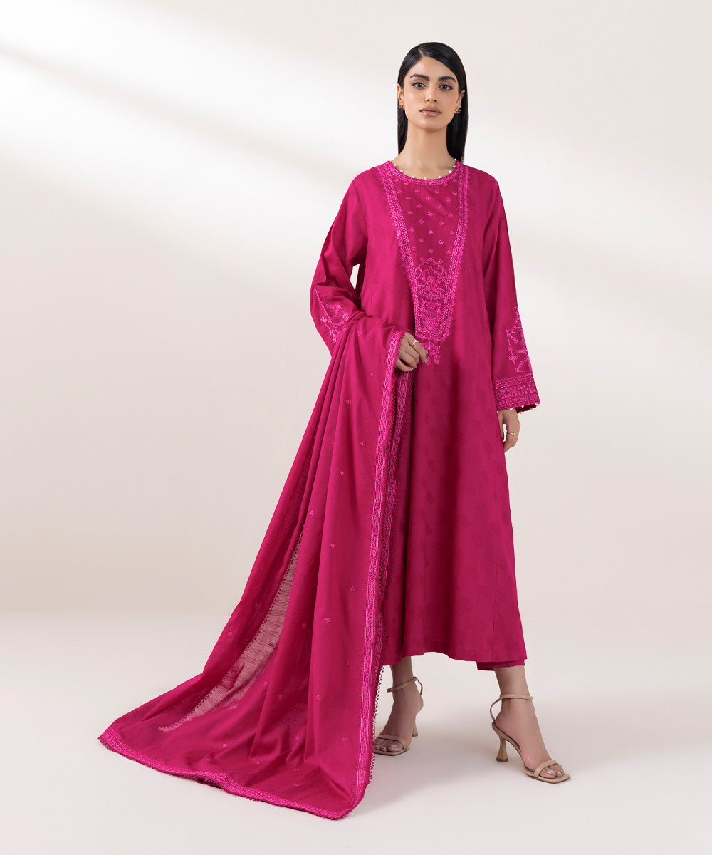 Textured Voile Embroidered Pink Dupatta