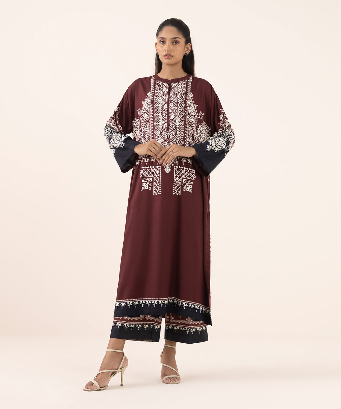 Women's RTW Arabic Lawn Red Printed Boxy Shirt
