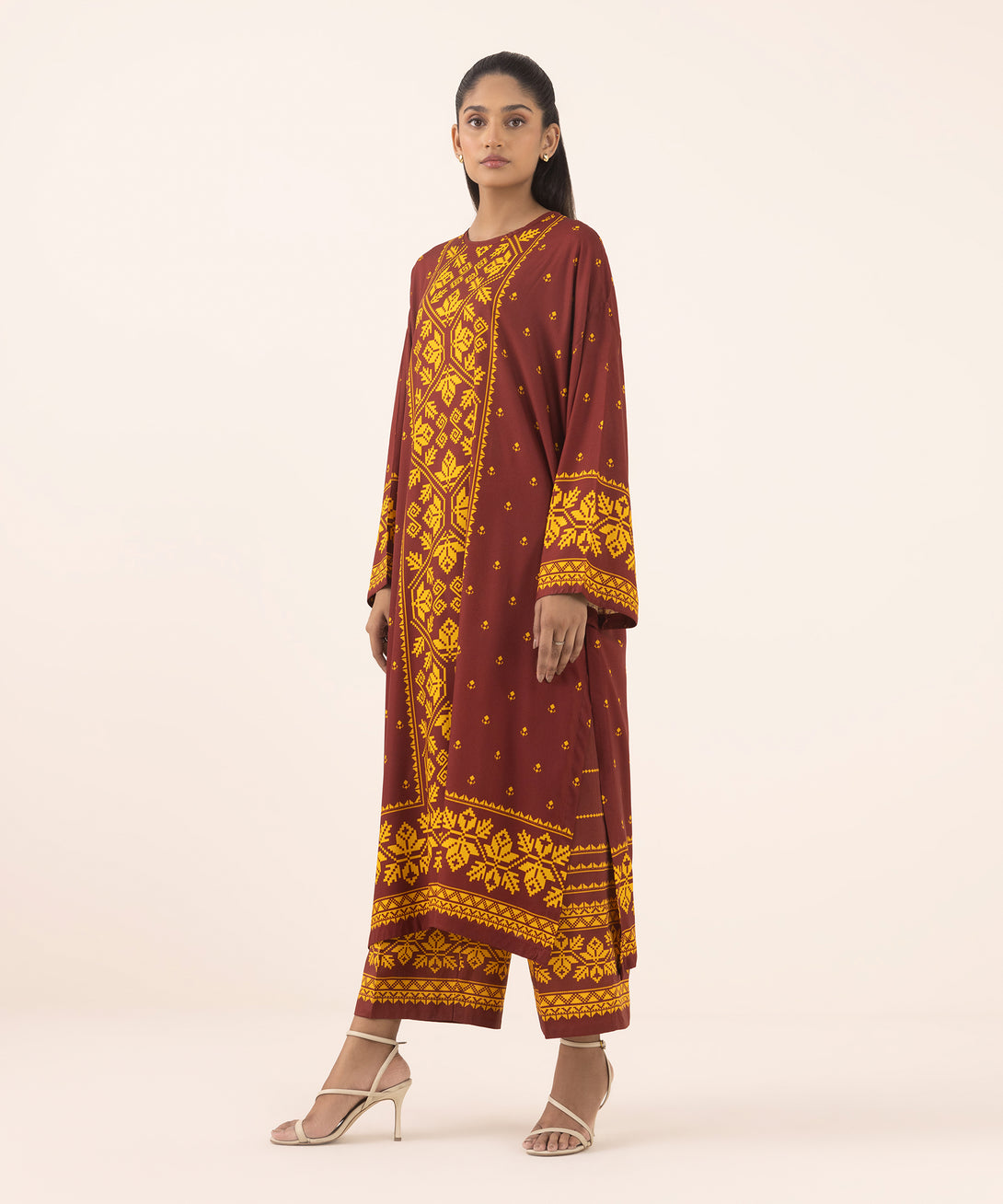 Women's RTW Arabic Lawn Red Printed Boxy Shirt