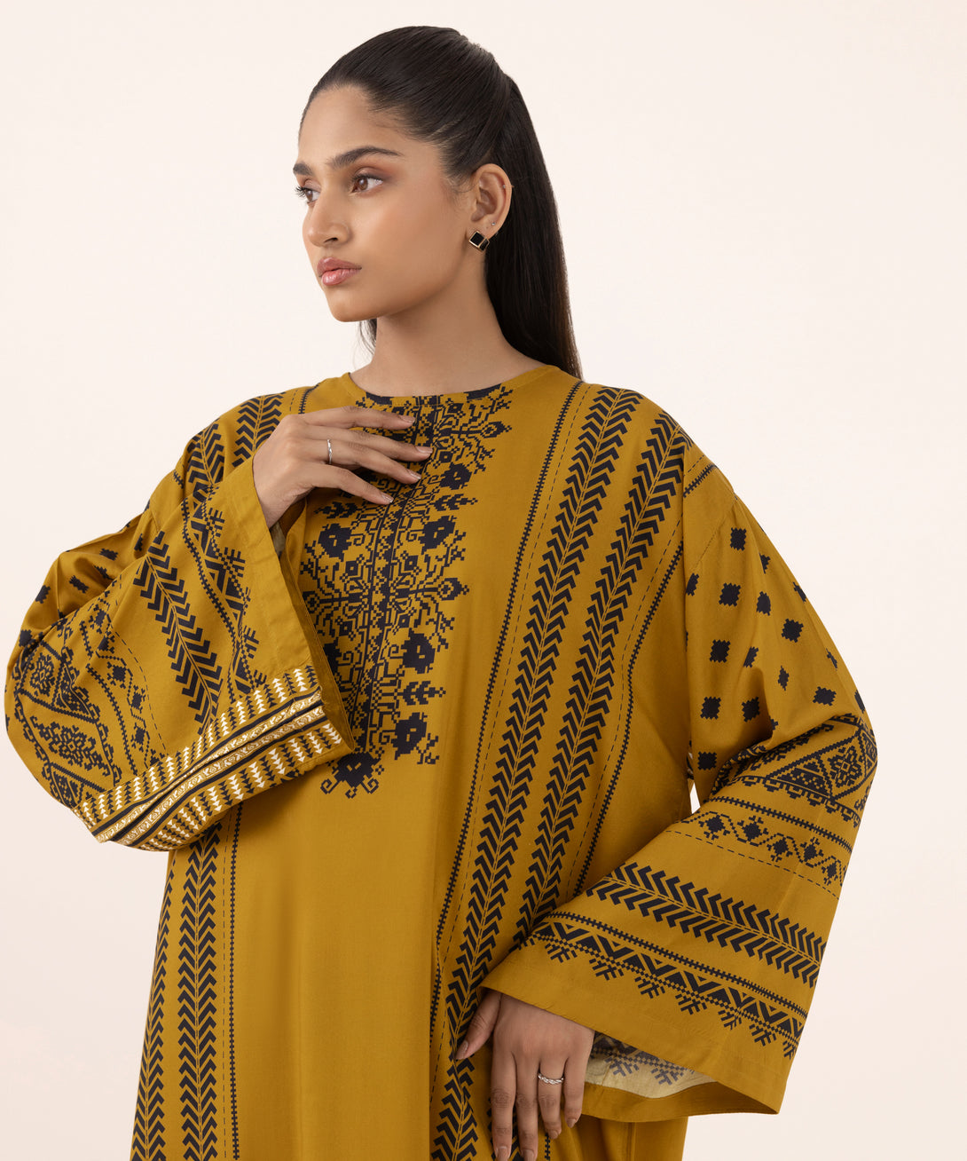 Women's RTW Arabic Lawn Brown Printed Boxy Shirt