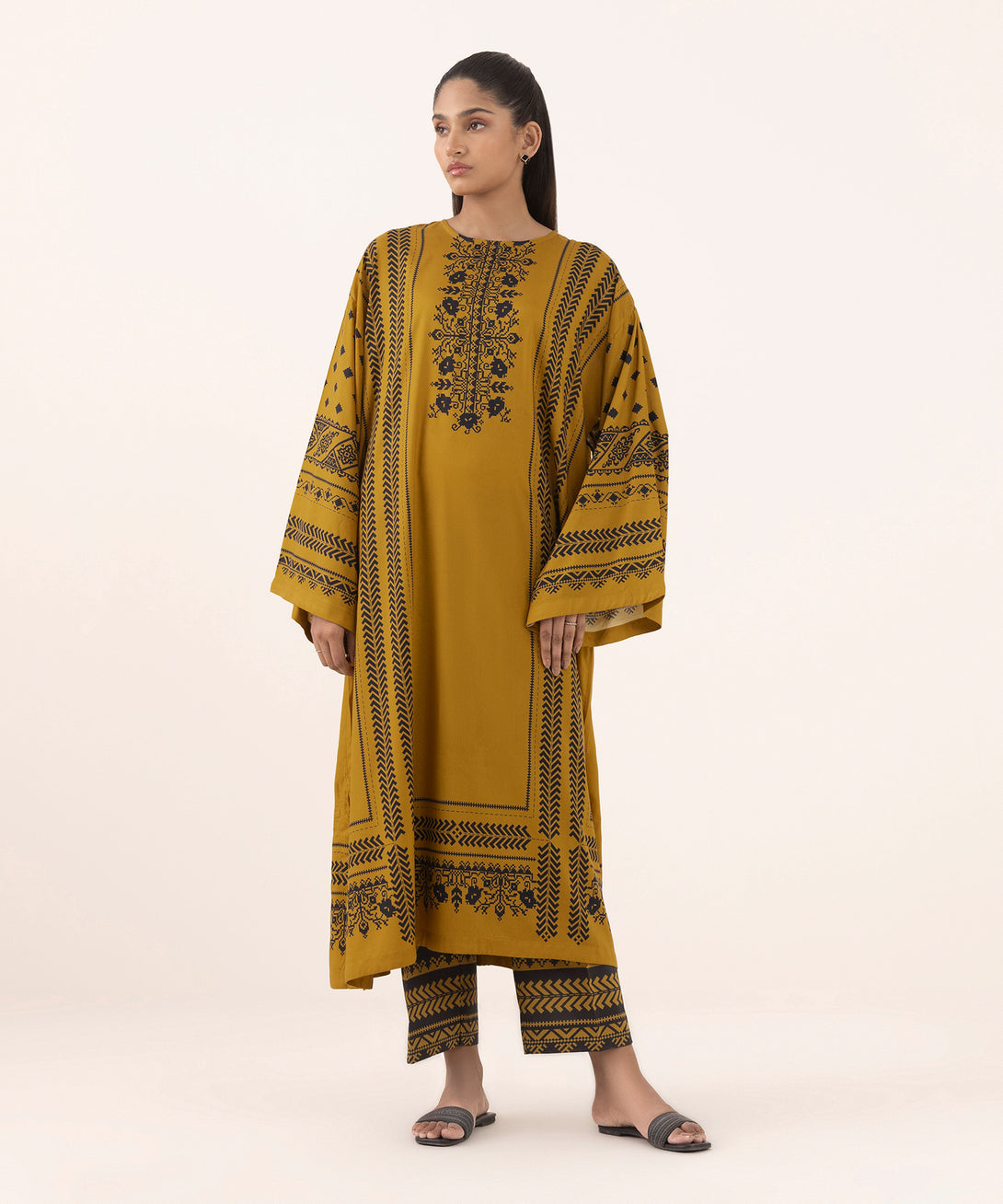 Women's RTW Arabic Lawn Brown Printed Boxy Shirt