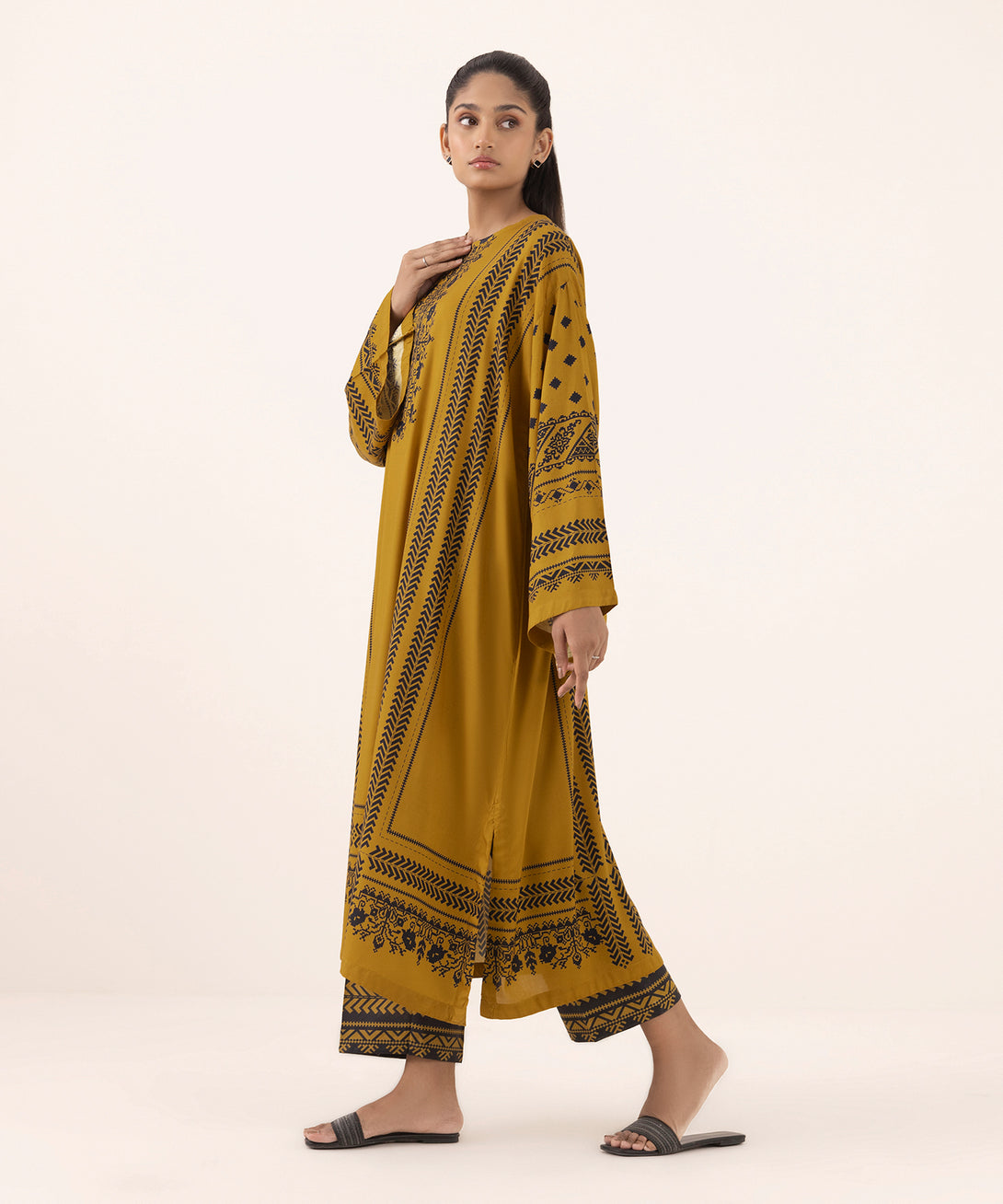 Women's RTW Arabic Lawn Brown Printed Boxy Shirt