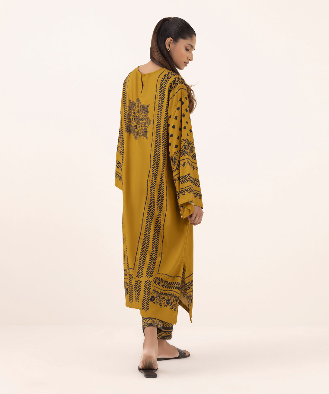 Women's RTW Arabic Lawn Brown Printed Boxy Shirt