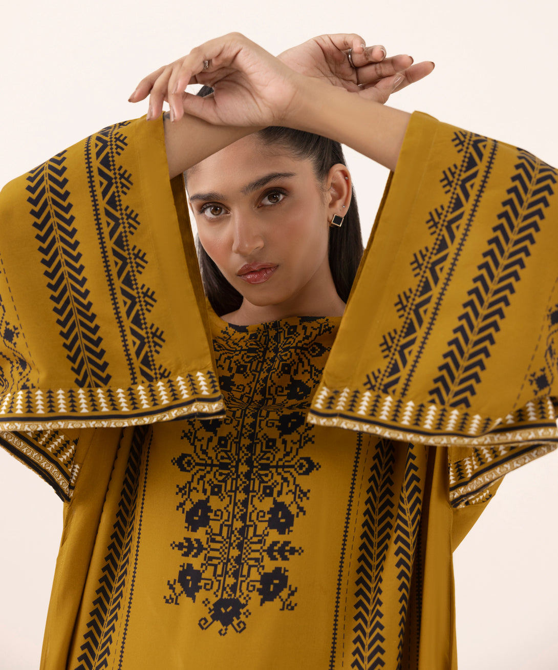 Women's RTW Arabic Lawn Brown Printed Boxy Shirt