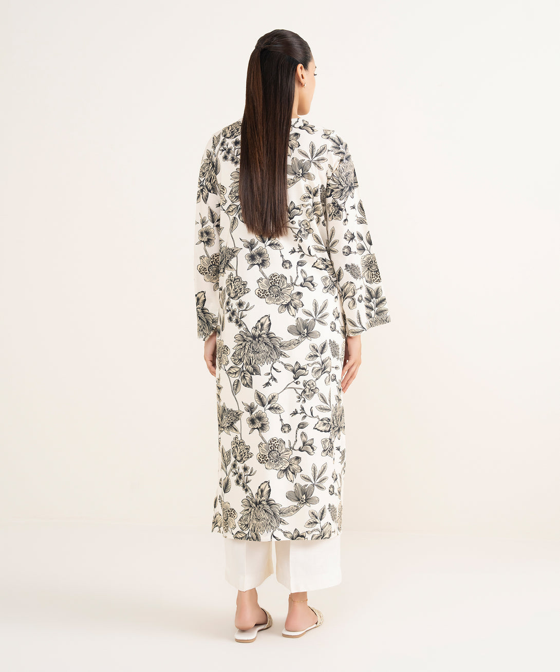 Women's RTW Viscose Lawn White Printed Straight Shirt