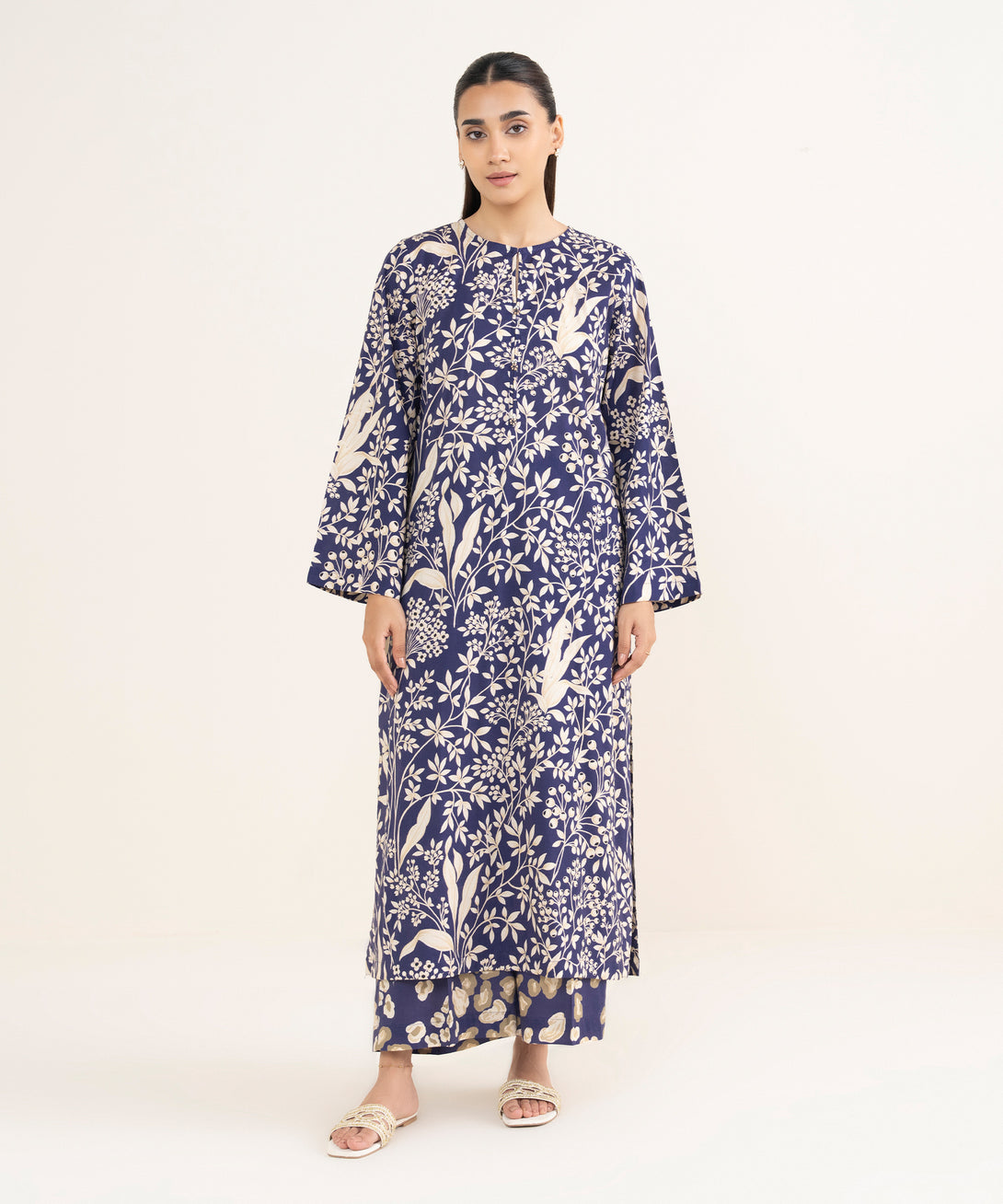 Women's RTW Viscose Lawn Blue Printed Straight Shirt