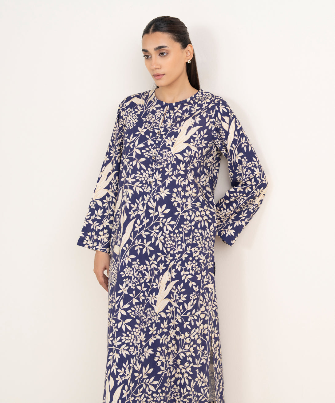Women's RTW Viscose Lawn Blue Printed Straight Shirt