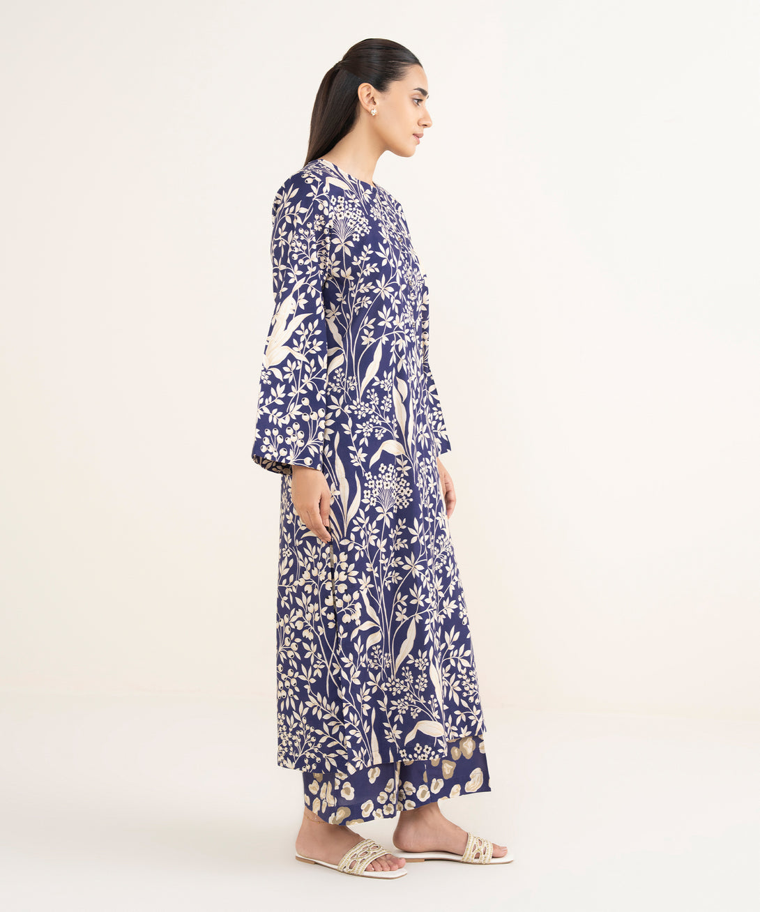 Women's RTW Viscose Lawn Blue Printed Straight Shirt