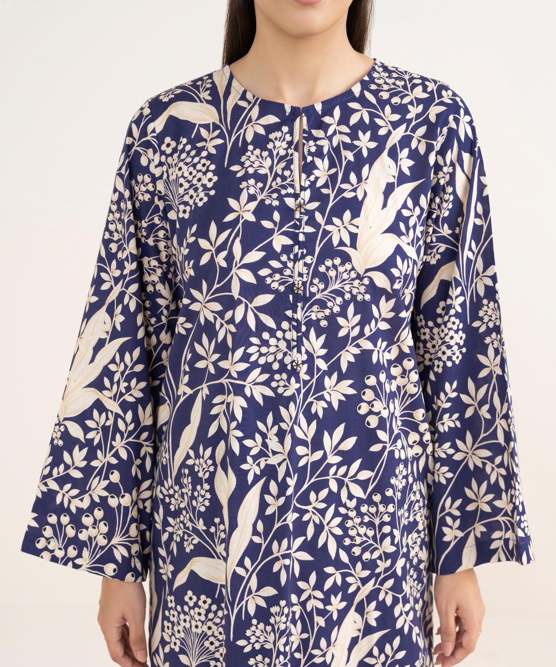 Women's RTW Viscose Lawn Blue Printed Straight Shirt