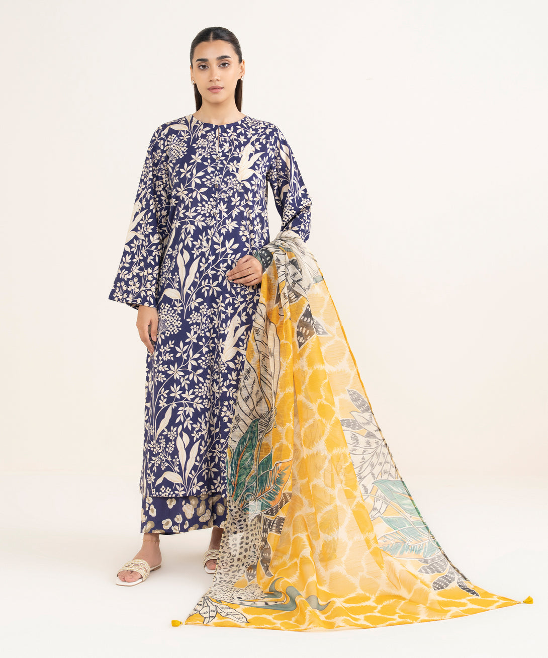 Women's RTW Viscose Lawn Blue Printed Straight Shirt