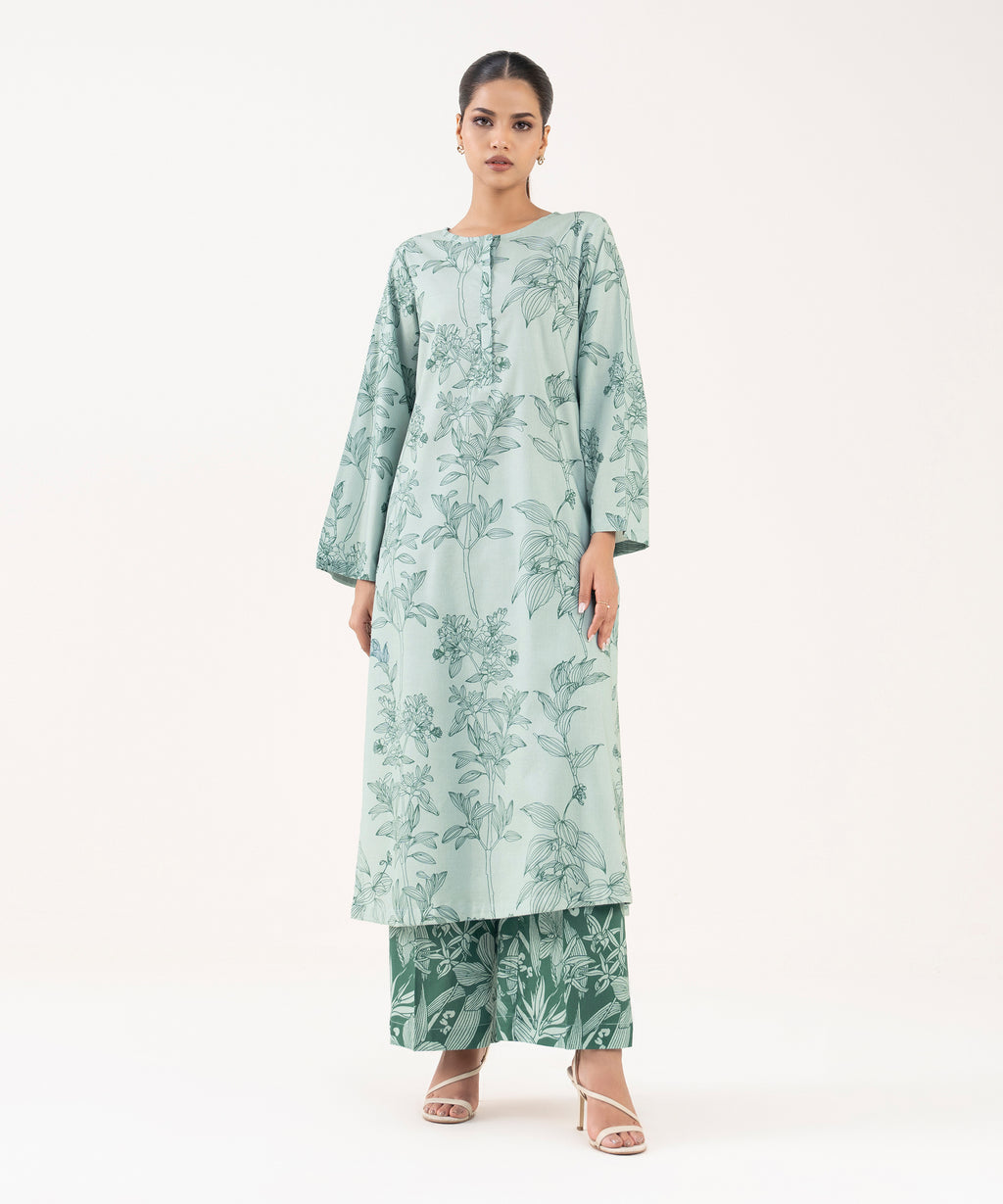 Women's RTW Viscose Lawn Blue Printed Straight Shirt