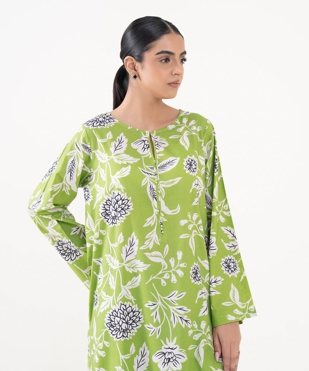 Women's RTW Viscose Lawn Green Printed A-Line Shirt