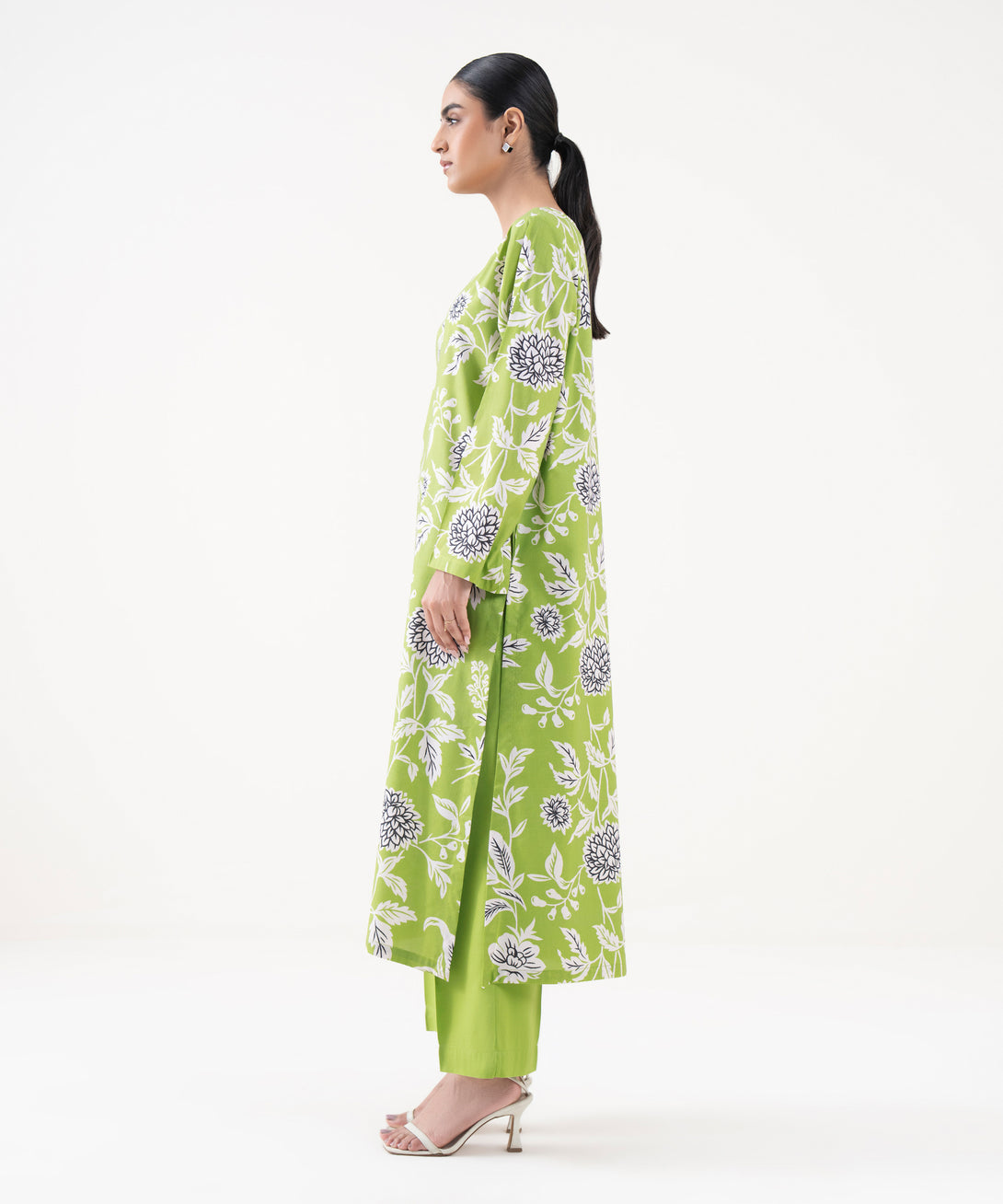Women's RTW Viscose Lawn Green Printed A-Line Shirt