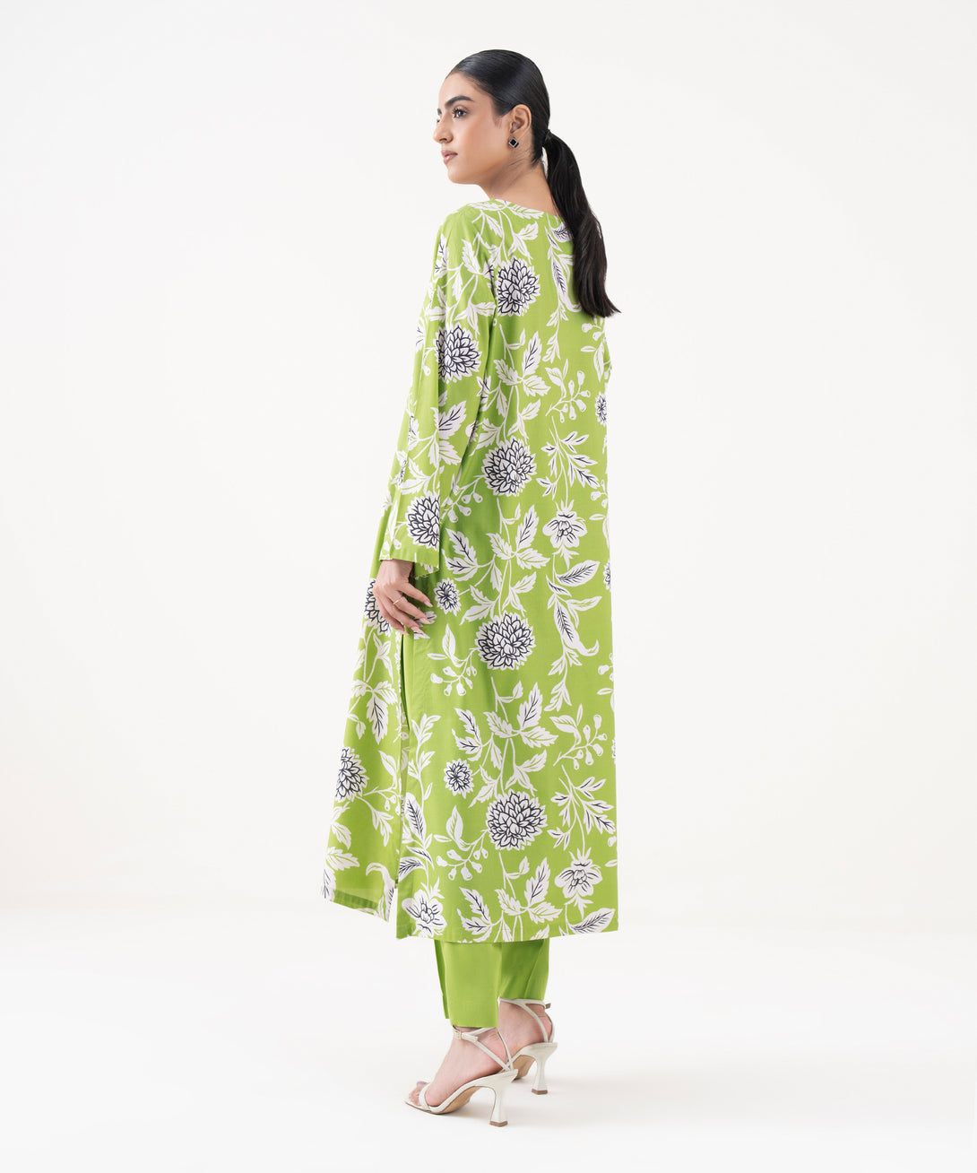 Women's RTW Viscose Lawn Green Printed A-Line Shirt