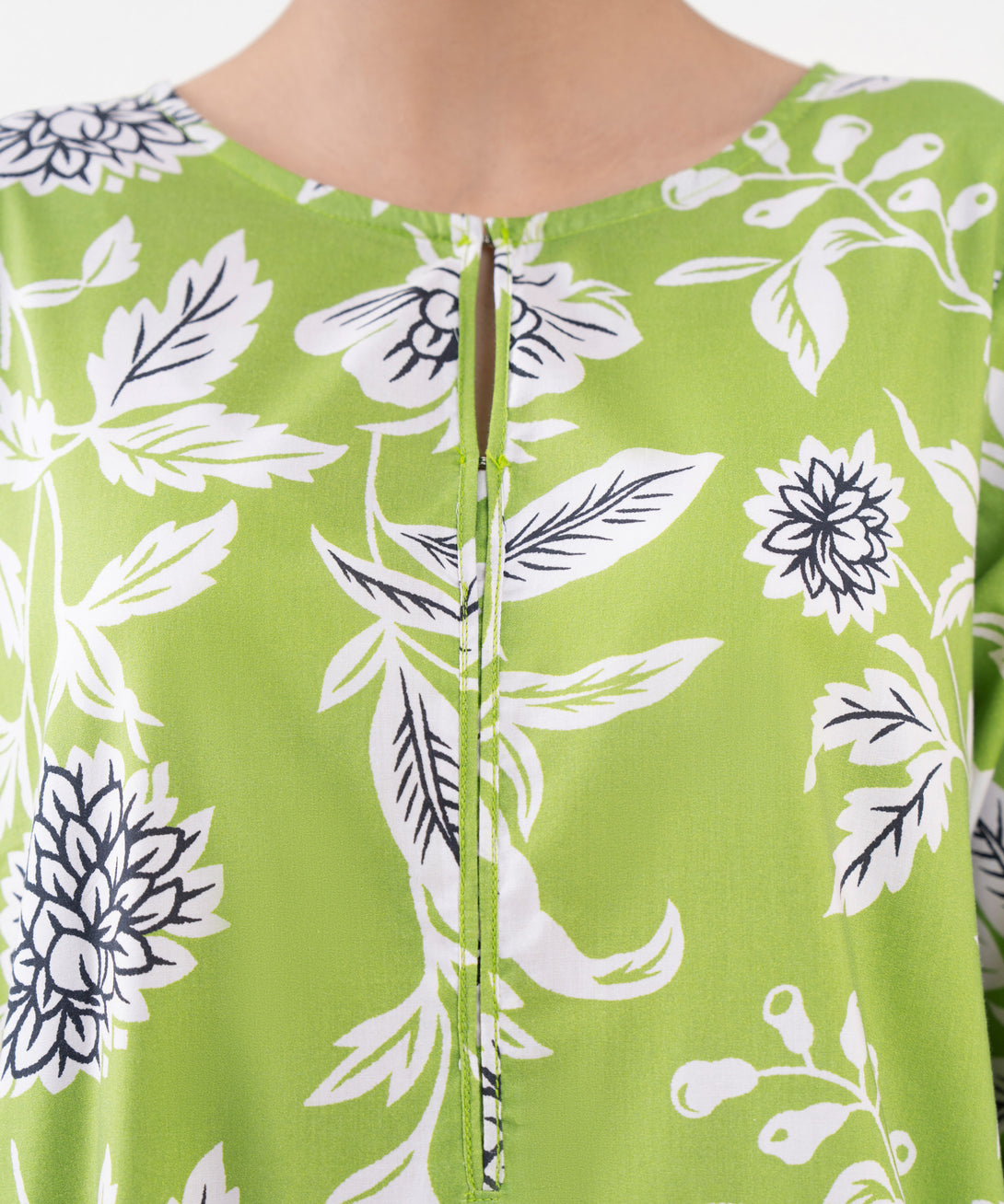 Women's RTW Viscose Lawn Green Printed A-Line Shirt