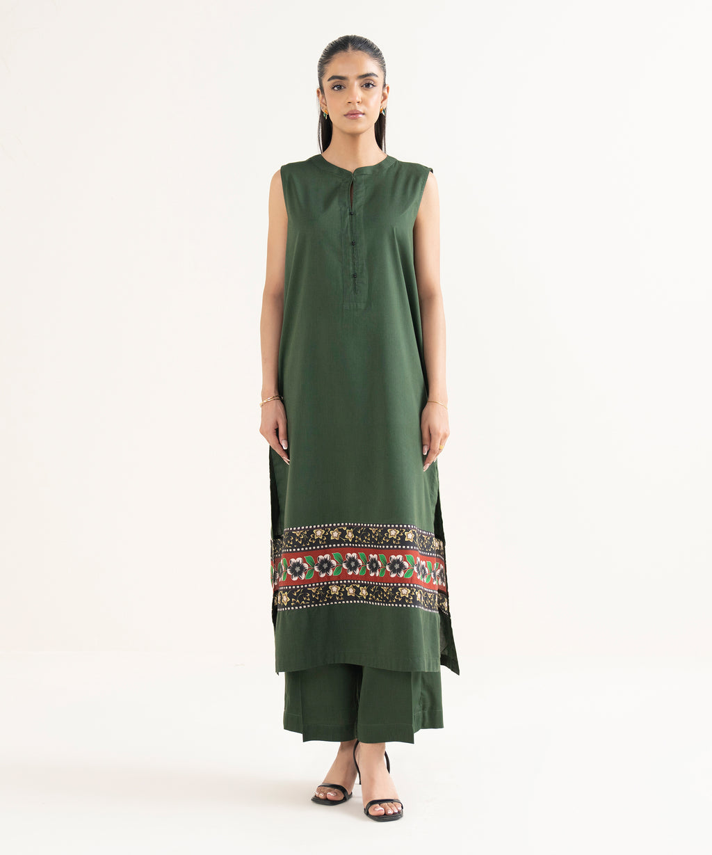 Women's RTW Cotton Viscose Solid Straight Green Shirt