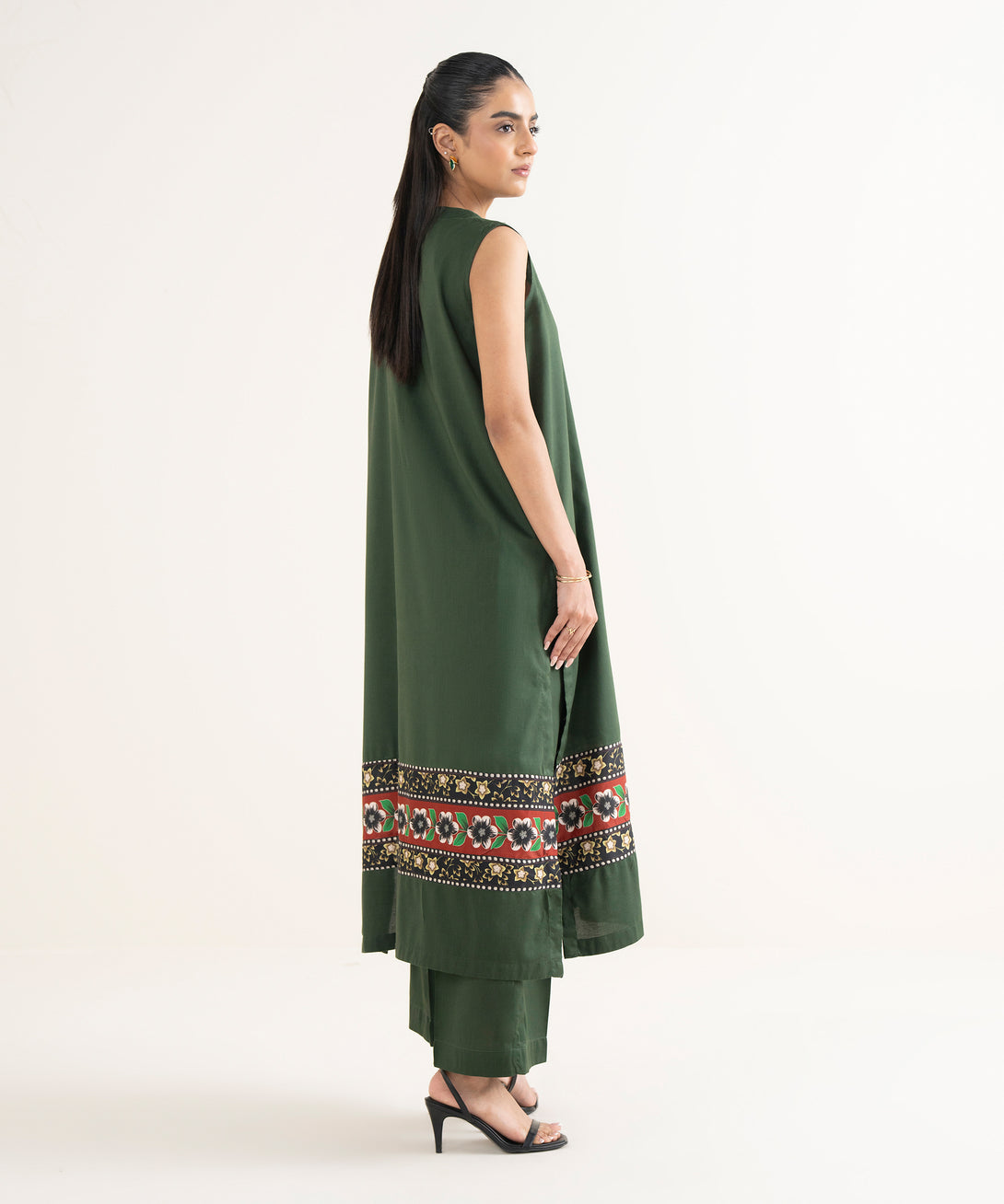 Women's RTW Cotton Viscose Solid Straight Green Shirt